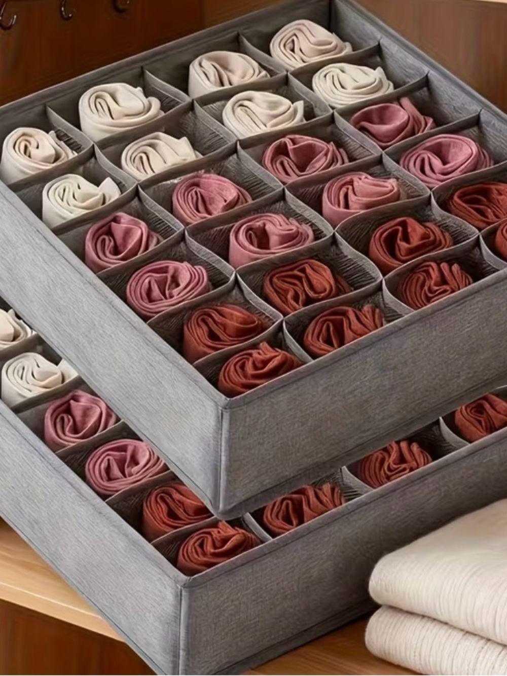 NEW! Gray Fabric Drawer Organizer with 24 Compartments